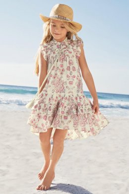 Розовое/кремовое летнее платье с принтом пейсли (3-16 лет)